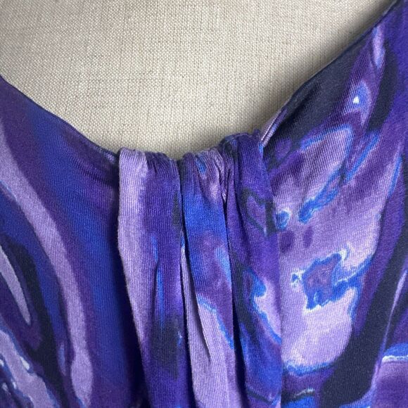 Daisy Fuentes Purple Watercolor Tye Die Embellished Shoulder Top Sz Large EUC - Picture 5 of 11